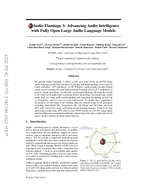 Audio Flamingo 3: Advancing Audio Intelligence with Fully Open Large Audio Language Models