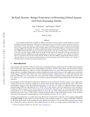 Be Kind, Rewrite: Benign Projections via Rewriting Defend Against LLM Data Poisoning Attacks
