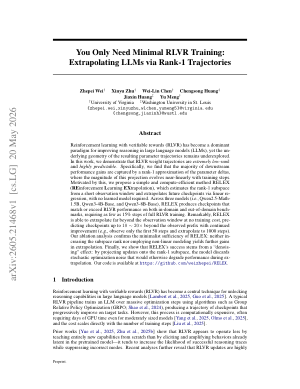 You Only Need Minimal RLVR Training: Extrapolating LLMs via Rank-1 Trajectories