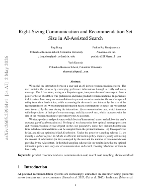 Right-Sizing Communication and Recommendation Set Size in AI-Assisted Search