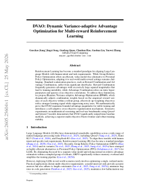 DVAO: Dynamic Variance-adaptive Advantage Optimization for Multi-reward Reinforcement Learning