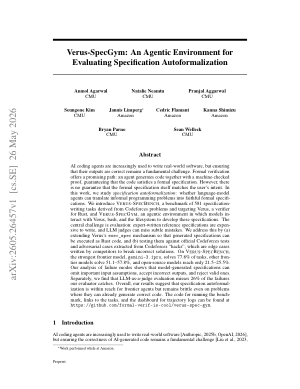 Verus-SpecGym: An Agentic Environment for Evaluating Specification Autoformalization