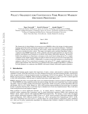 Policy Gradient for Continuous-Time Robust Markov Decision Processes
