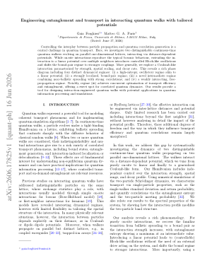 Engineering entanglement and transport in interacting quantum walks with tailored potentials