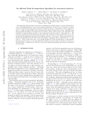 An efficient Pauli decomposition algorithm for structured matrices