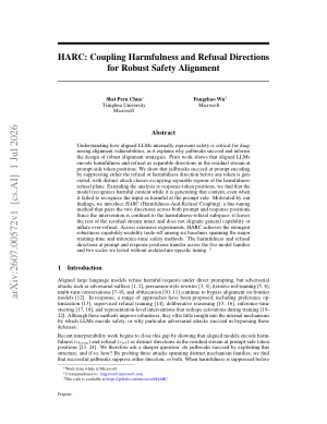 HARC: Coupling Harmfulness and Refusal Directions for Robust Safety Alignment