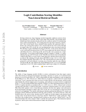 Logit-Contribution Scoring Identifies Non-Literal Retrieval Heads