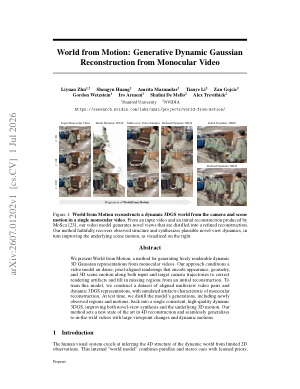 World from Motion: Generative Dynamic Gaussian Reconstruction from Monocular Video