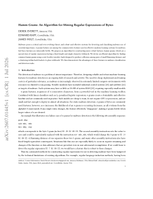 Hamm-Grams: An Algorithm for Mining Regular Expressions of Bytes