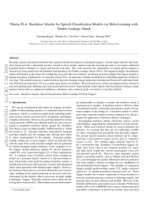 Pmeta-TLA: Backdoor Attacks for Speech Classification Models via Meta-Learning with Timbre Leakage Attack