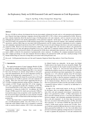 An Exploratory Study on LLM-Generated Code and Comments in Code Repositories