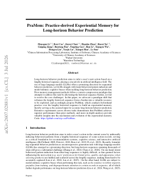 PraMem: Practice-derived Experiential Memory for Long-horizon Behavior Prediction